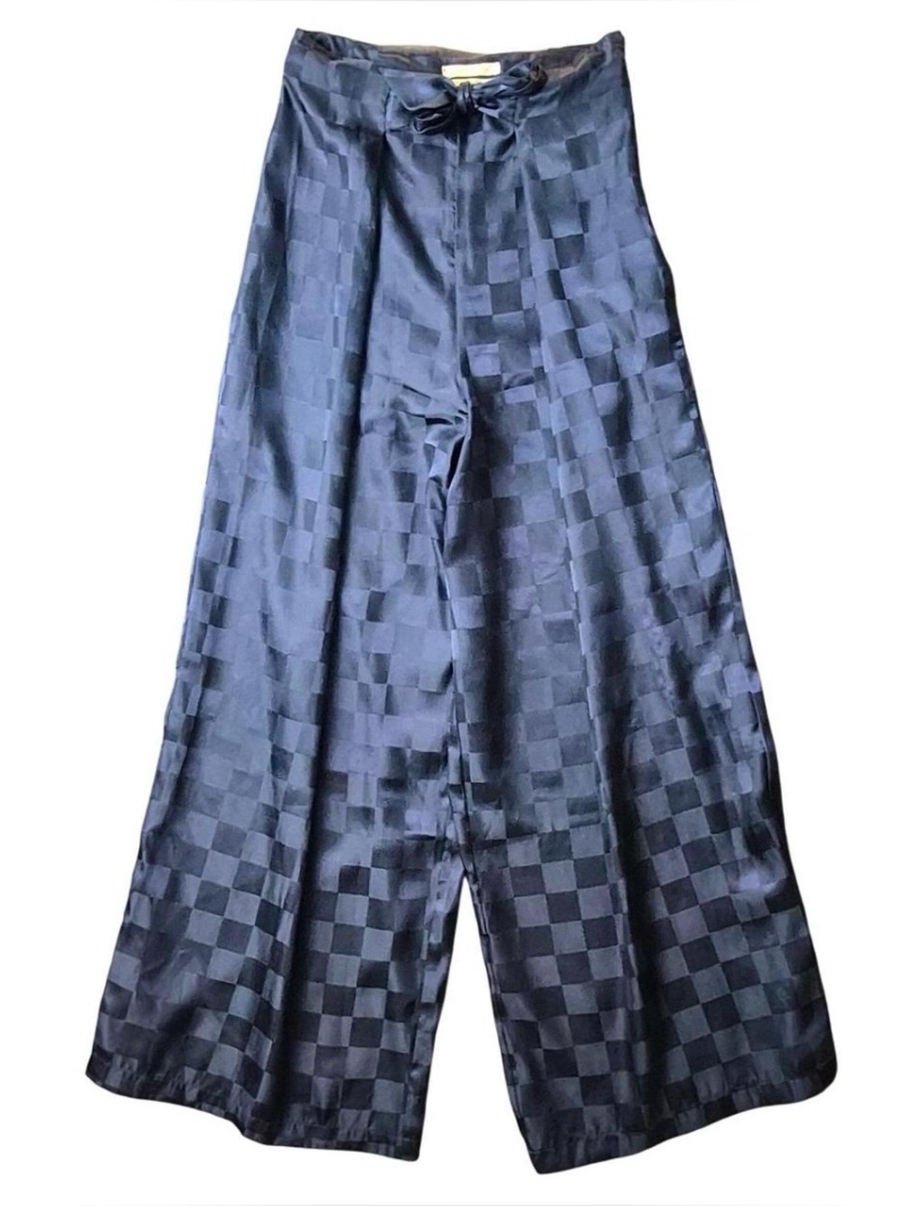 Urban Outfitters Checkmate Satin Wide Leg Pants Navy Blue Size 4